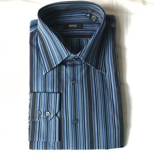 Hugo Boss Blue Striped Mens Dress Shirt NWT 16.5
